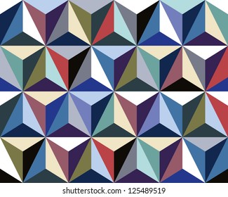 Triangles seamless pattern, colorful 3d vector background.