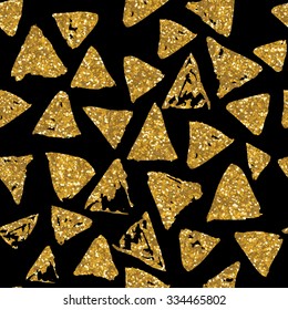 Triangles seamless pattern with golden glitter texture.