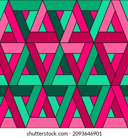 Triangles seamless pattern. Trending colors pink, mint and aquamarine. Fashionable print. Vector.