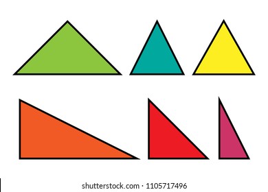 Triangles set, six regular usual triangle shapes, vector illustration. svg