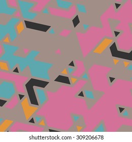 Triangles with shades and colors arranged in colorful pattern. Geometrical pattern with vintage colors. Abstract background texture.