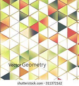 Triangles with shades and colors arranged in colorful pattern. Geometrical pattern with vintage colors. Abstract background with 3d design elements.