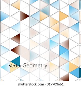 Triangles with shades and colors arranged in colorful pattern. Geometrical pattern with vintage colors. Abstract background with 3d design elements.