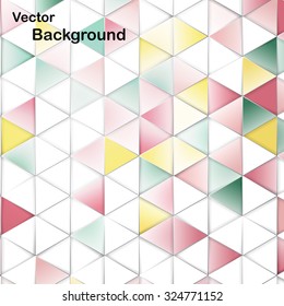 Triangles with shades and colors arranged in colorful pattern. Geometrical pattern with vintage colors. Abstract background with 3d design elements.