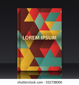 Triangles with shades and colors arranged in colorful pattern. Geometrical pattern with vintage colors. Mockup of title sheet or book cover. Can be used as background for web of applications.