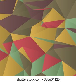 Triangles with shades and colors arranged in colorful pattern. Geometrical pattern with vintage colors. Abstract background with 3d design elements. Material design texture for backgrounds and gui.