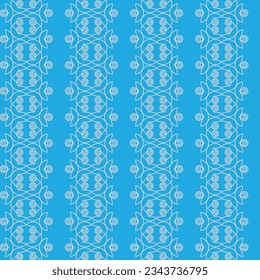 Triangles shaped like peanuts and circles strung vertically into this vector seamless pattern on a light blue background