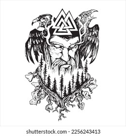 triangles, spirit, eagles, forest black and white for tattoo