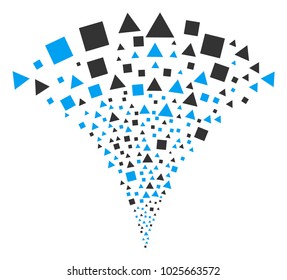 Triangles And Squares burst fountain. Vector illustration style is flat iconic symbols. Object fountain constructed from random pictograms as triangles and squares fireworks.