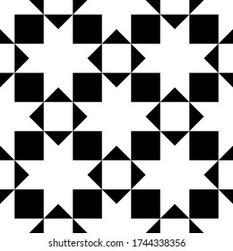 Triangles, squares, checks, crosses seamless pattern. Ethnic ornate. Geometric image. Folk ornament. Tribal wallpaper. Geometrical background. Retro motif. Ethnical textile print. Abstract vector