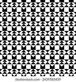 Triangles, squares, checks, figures seamless pattern. Geometric image. Ethnic ornate. Folk ornament. Tribal wallpaper. Geometrical background. Retro motif. Ethnical textile print. Abstract vector.