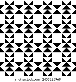 Triangles, squares, checks, figures seamless pattern. Tribal wallpaper. Geometric image. Folk ornament. Ethnic ornate. Geometrical background. Retro motif. Ethnical textile print. Abstract vector