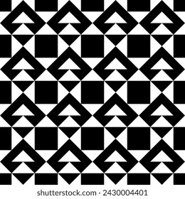 Triangles, squares, checks seamless pattern. Geometric image. Ethnic ornate. Folk ornament. Retro motif. Geometrical background. Ethnical textile print. Tribal wallpaper. Abstract backdrop. Vector