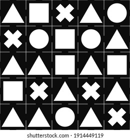 Triangles, Squares, Crosses, Circles shapes. Vector stamps. White stamps pattern.