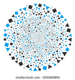 Triangles And Squares cycle globula. Element whirlpool created from randomized triangles and squares symbols. Vector illustration style is flat iconic symbols.