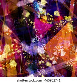 Triangles and stripes. As scattering of crystals. Abstract seamless vector pattern. The overlap, overlay, transparency. Randomly mixed.