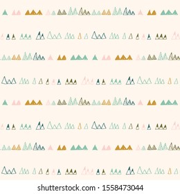 Triangles or stylized mountains. Hand drawn vector geometric seamless pattern in pastel colors.