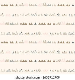 Triangles or stylized mountains. Hand drawn vector geometric seamless pattern in pastel colors.