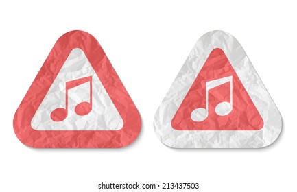 triangles with a texture of crumpled paper and music symbol
