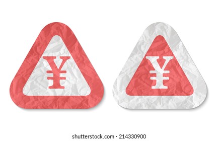 triangles with a texture of crumpled paper and yen symbol