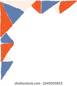 Triangles in various sizes form a corner pattern with a textured style. The shapes create a dynamic composition with rough edges. Cartoon vector illustration.