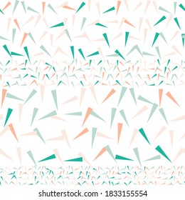 Triangles vector seamless pattern. Simple geometric repeat in pastel colors. Rows of elements on white background.
