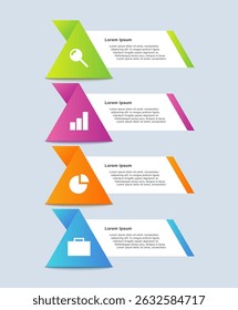 Triangles vertical infographic template with icons and space for data. Four elements or steps.