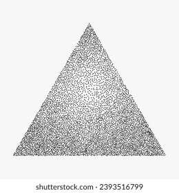 A triangle-shaped figure made of black dots isolated on a light background. Image in the style of halftone, stiplism, gradient retro pattern.