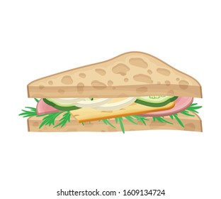 Triangle-shaped Sandwich with Vegetables and Sliced Bacon Isolated on White Background Vector Illustration