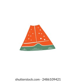 Triangle-shaped watermelon slice isolated on a transparent background. Watermelon icon. Vector illustration