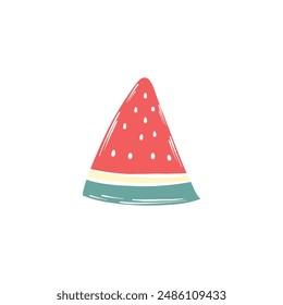 Triangle-shaped watermelon slice isolated on a transparent background. Watermelon icon. Vector illustration