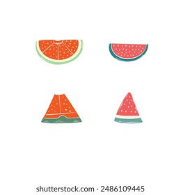 Triangle-shaped watermelon slice isolated on a transparent background. Watermelon icon. Vector illustration