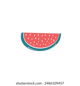 Triangle-shaped watermelon slice isolated on a transparent background. Watermelon icon. Vector illustration