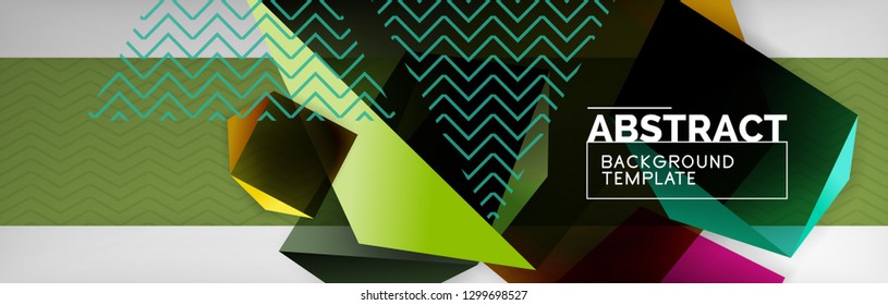 Triangular 3d geometric shapes composition, abstract background, vector line and shapes design