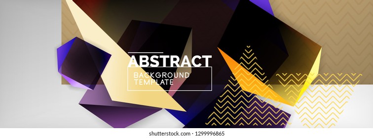 Triangular 3d geometric shapes composition, abstract background, vector line and shapes design