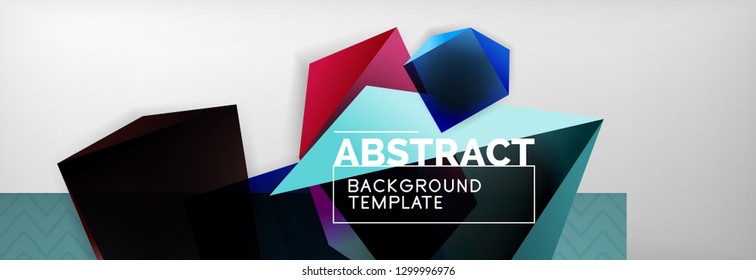 Triangular 3d geometric shapes composition, abstract background, vector line and shapes design