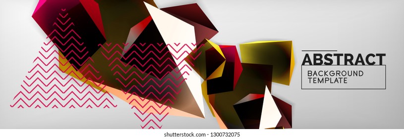 Triangular 3d geometric shapes composition, abstract background, vector line and shapes design