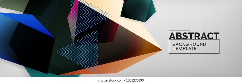 Triangular 3d geometric shapes composition, abstract background, vector line and shapes design