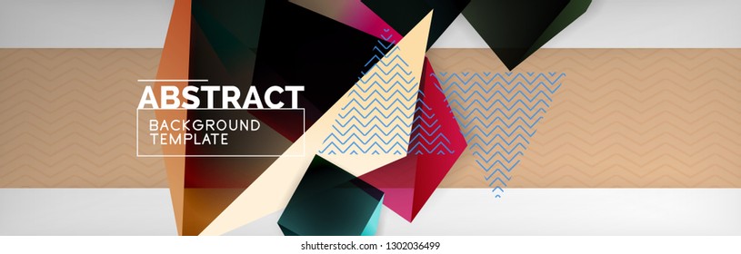 Triangular 3d geometric shapes composition, abstract background, vector line and shapes design