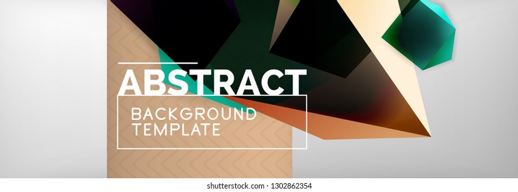 Triangular 3d geometric shapes composition, abstract background, vector line and shapes design