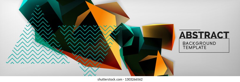Triangular 3d geometric shapes composition, abstract background, vector line and shapes design