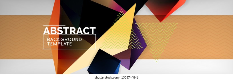 Triangular 3d geometric shapes composition, abstract background, vector line and shapes design