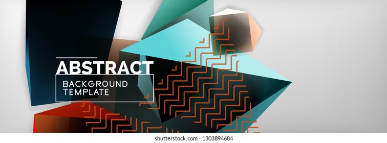 Triangular 3d geometric shapes composition, abstract background, vector line and shapes design