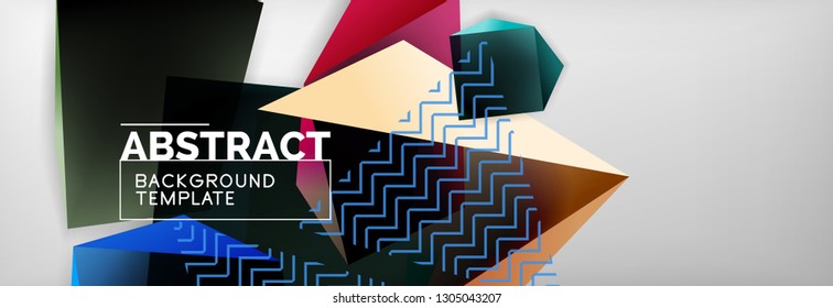 Triangular 3d geometric shapes composition, abstract background, vector line and shapes design