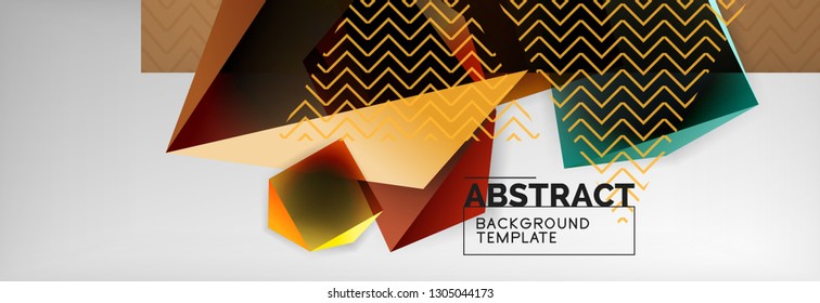 Triangular 3d geometric shapes composition, abstract background, vector line and shapes design