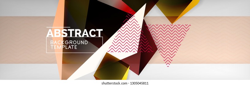 Triangular 3d geometric shapes composition, abstract background, vector line and shapes design