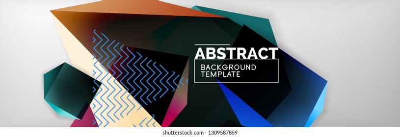 Triangular 3d geometric shapes composition, abstract background, vector line and shapes design