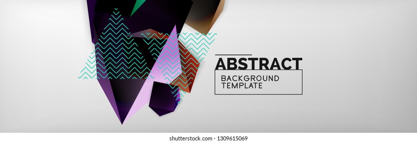 Triangular 3d geometric shapes composition, abstract background, vector line and shapes design