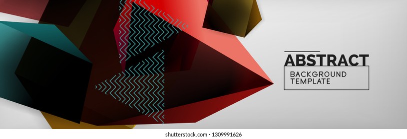 Triangular 3d geometric shapes composition, abstract background, vector line and shapes design