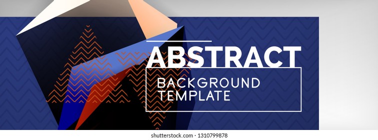 Triangular 3d geometric shapes composition, abstract background, vector line and shapes design